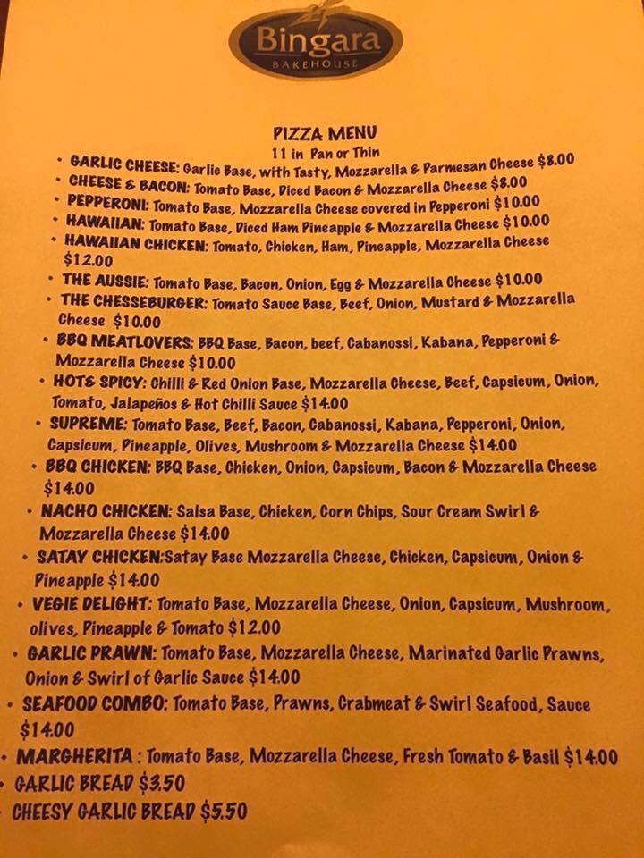 Menu at Bingara Bake House restaurant, Bingara