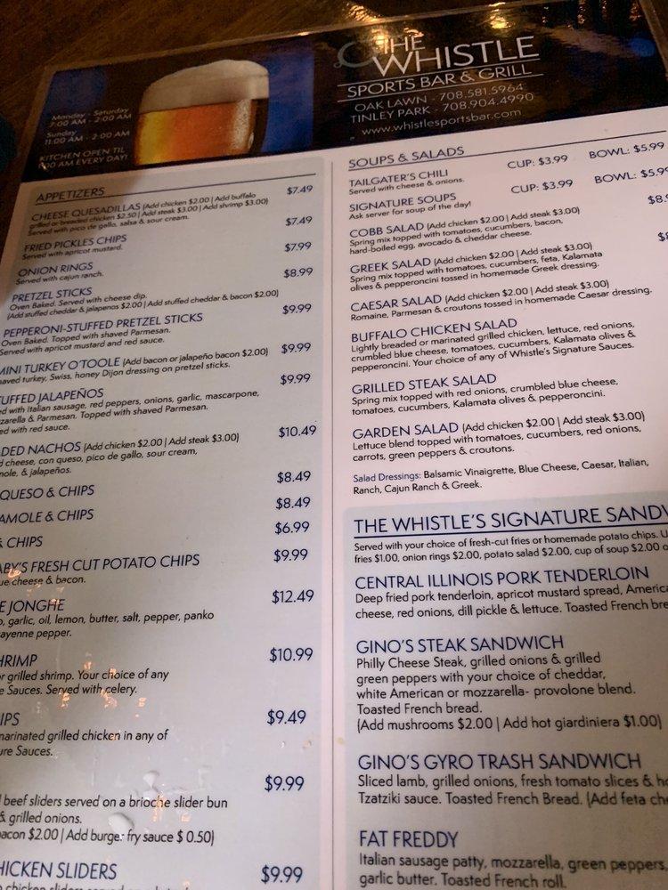 Menu at The Whistle Sports Bar & Grill, Oak Lawn