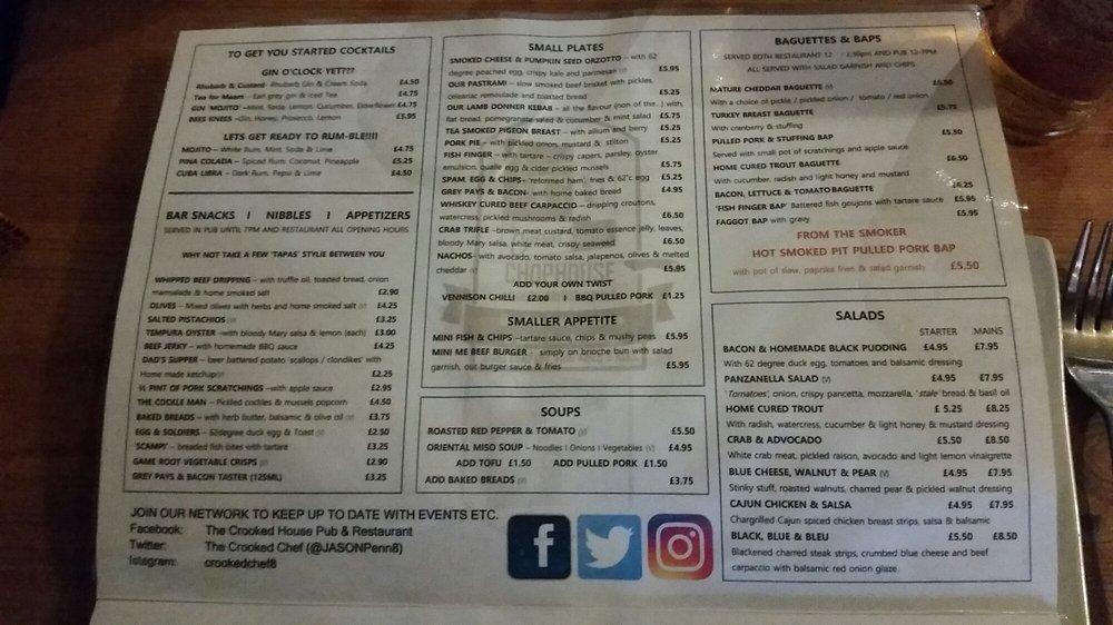 Menu at The Crooked House pub & bar, Dudley, Himley Rd