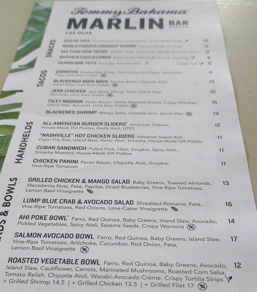 Menu At Tommy Bahama Marlin Bar & Store, Fort Lauderdale