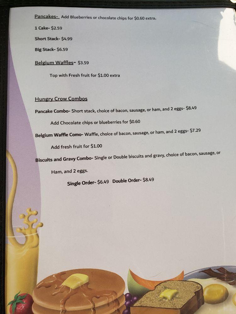Menu at Old Crow Cafe, Madison