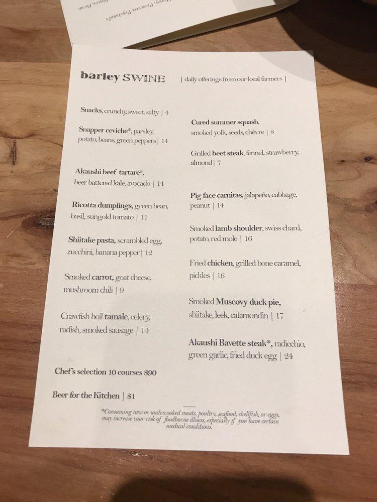 Menu at Barley Swine, Austin, Burnet Rd #400