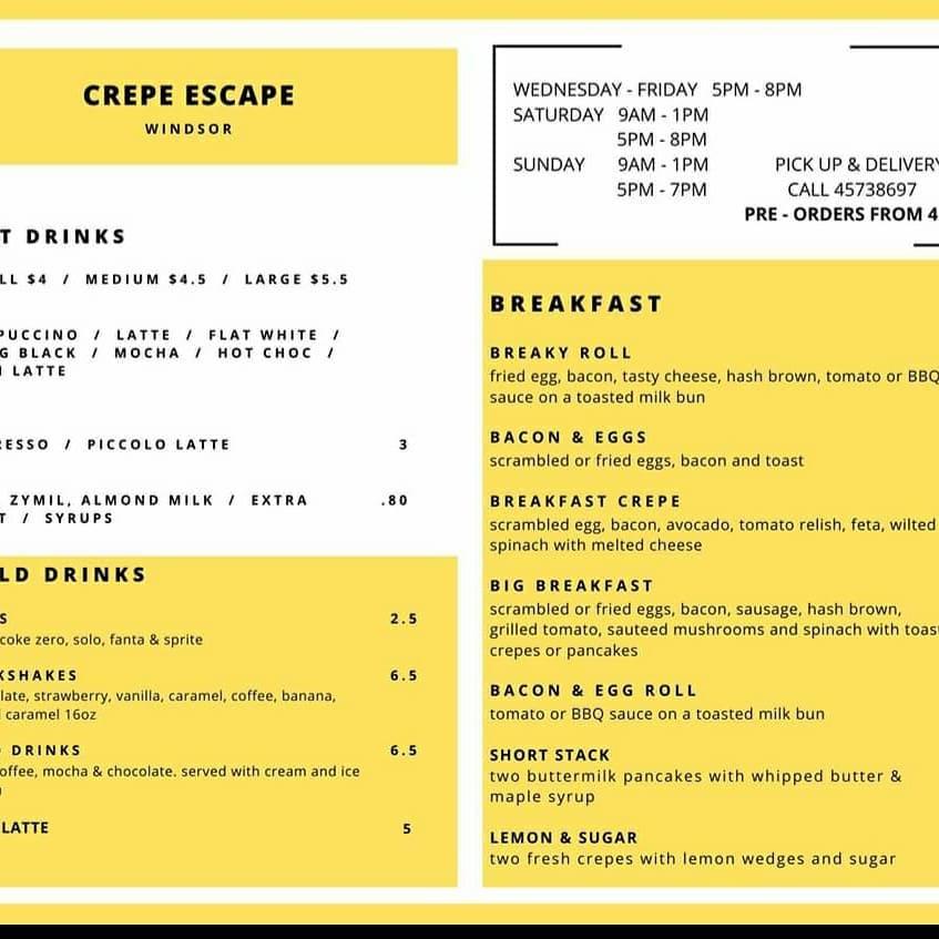 crepe escape menu