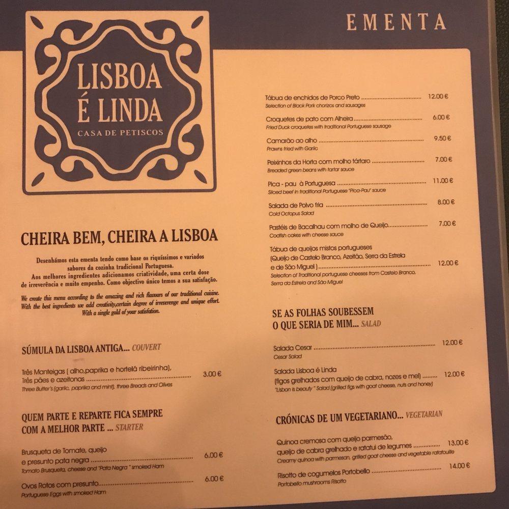 Menu at Lisboa é Linda pub & bar, Lisbon