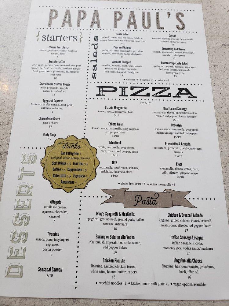 Menu at Papa Paul's Brick Oven Pizza & Pasta pub & bar, Litchfield Park