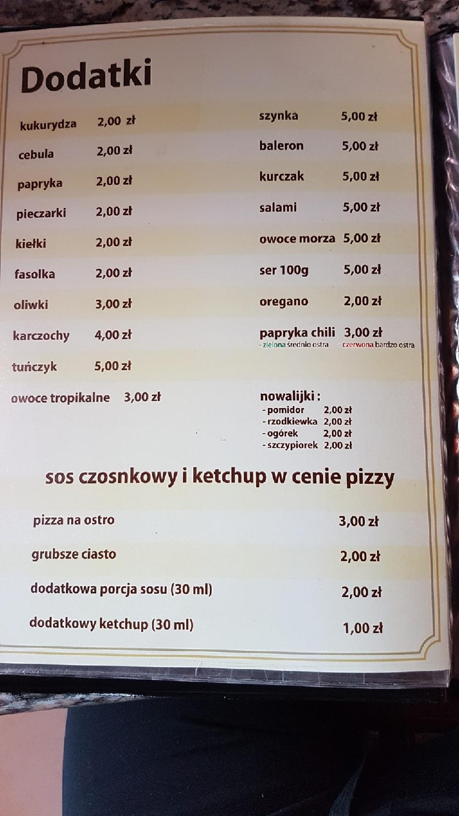 Menu at Pizzeria Bingo, Sędziszów Małopolski