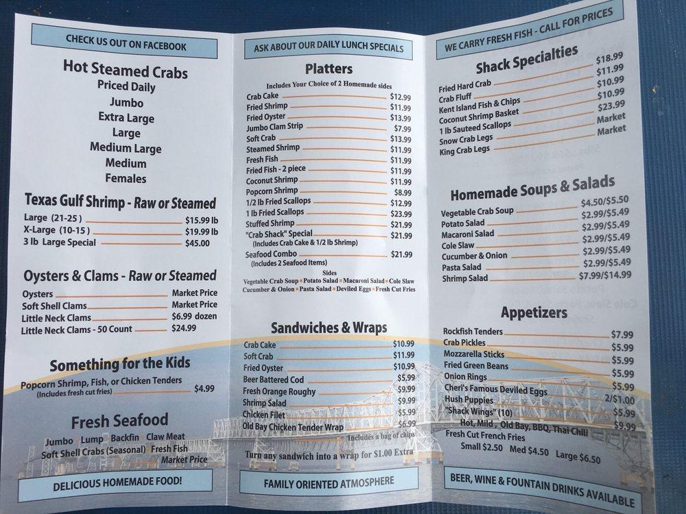 Menu at Stevensville Crab Shack restaurant, Stevensville