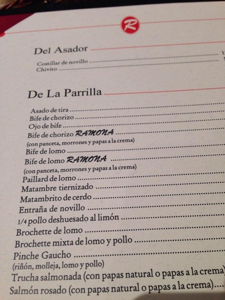 Carta del restaurante Ramona, Buenos Aires, Av. Gral. Paz 12511