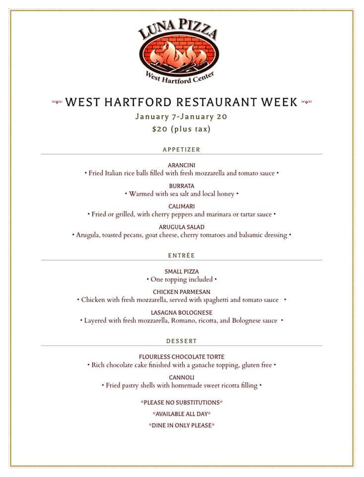 Menu at West Hartford Restaurant Week, West Hartford