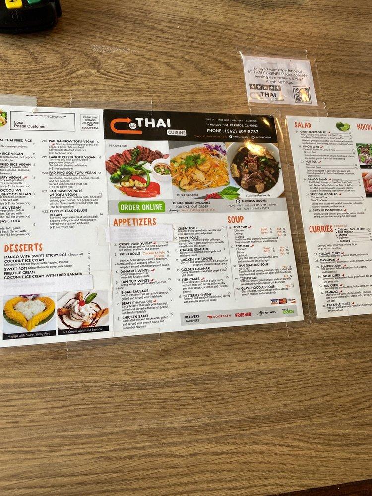 Menu At At Thai Cuisine Restaurant Cerritos