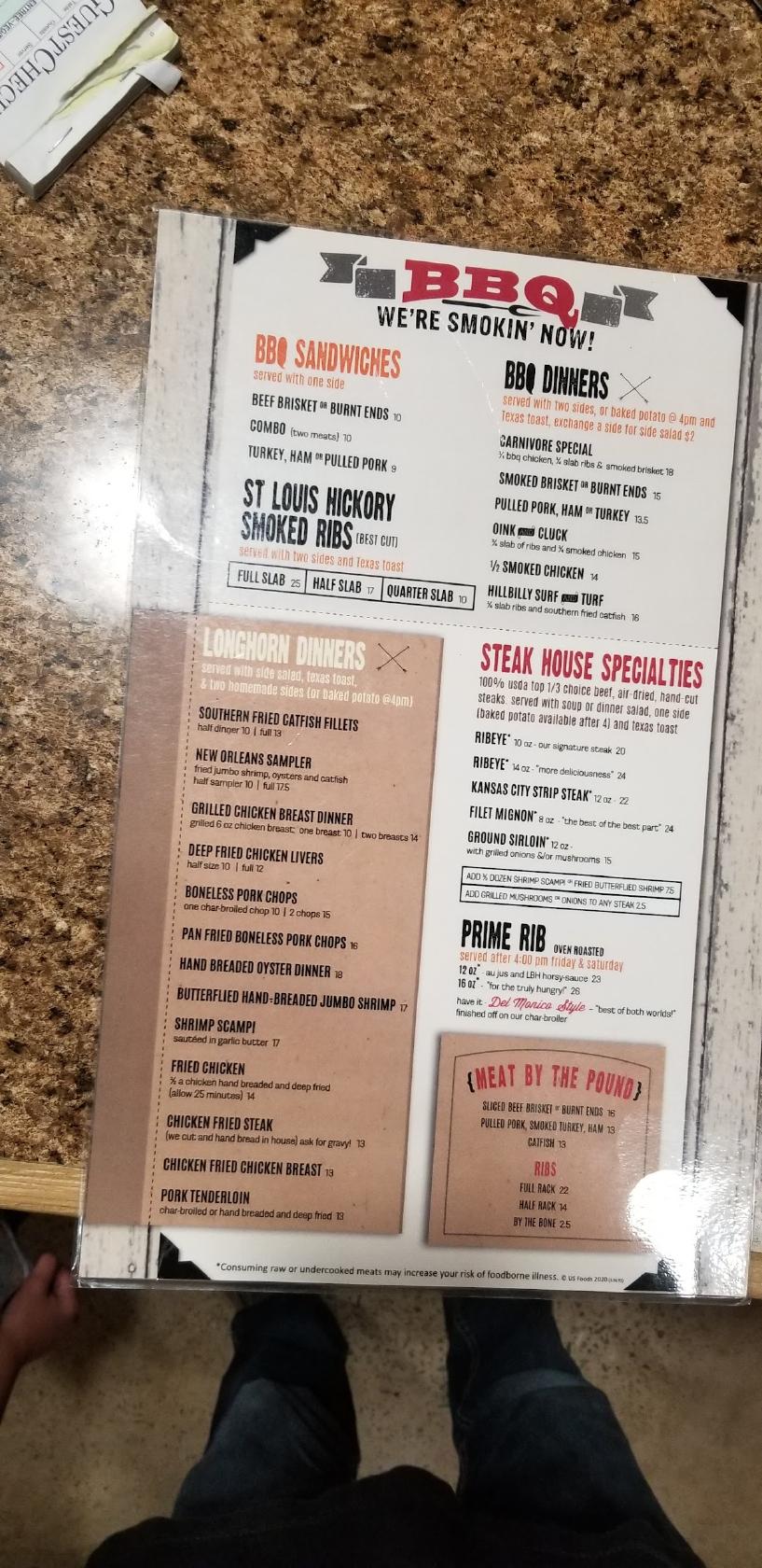 Menu at Little Big Horn BBQ, Sedalia, 150 S Limit Ave