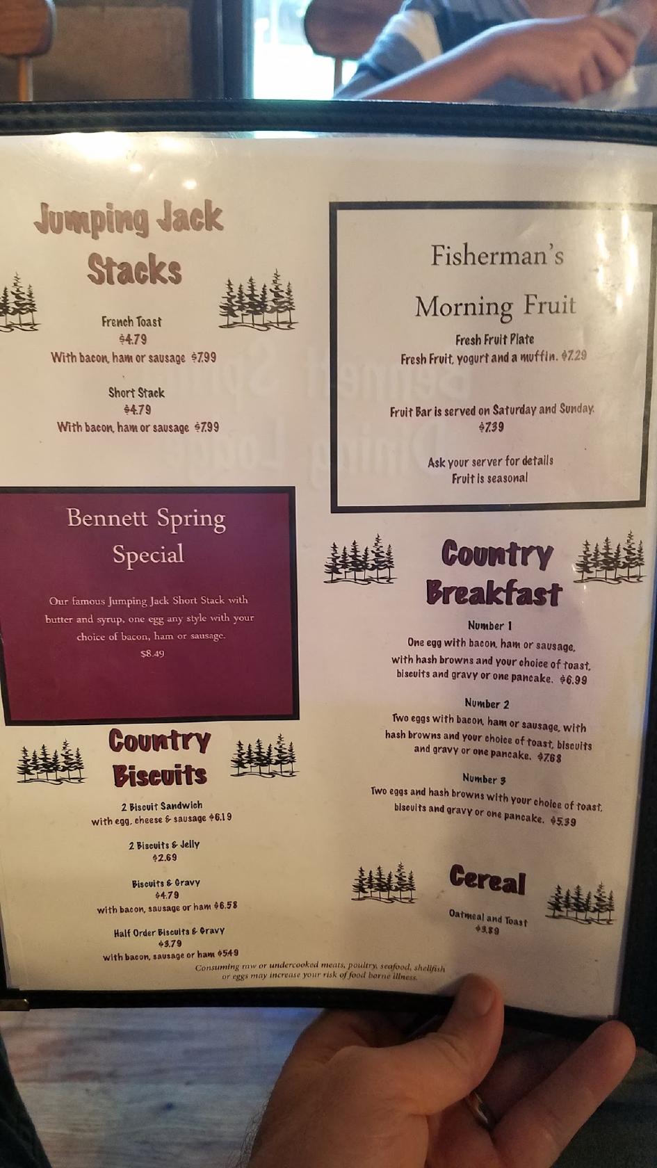 Menu at Spring Dining Lodge restaurant, USA, 26276 MO64 ALT