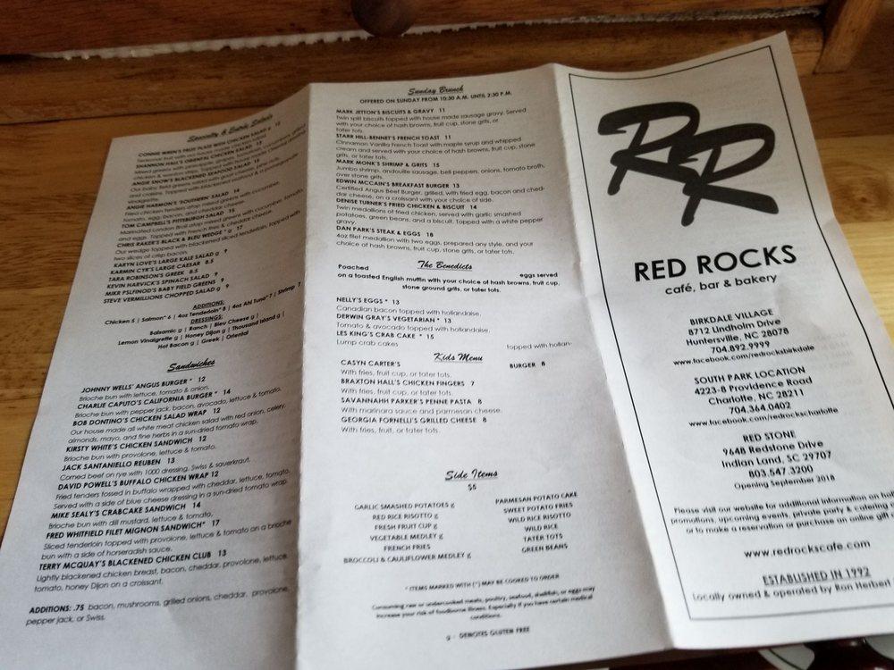 Menu at Red Rocks Cafe Red Stone, Indian Land