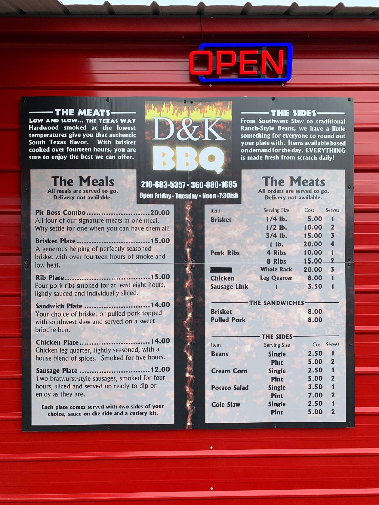 Menu at D&K BBQ, Forks