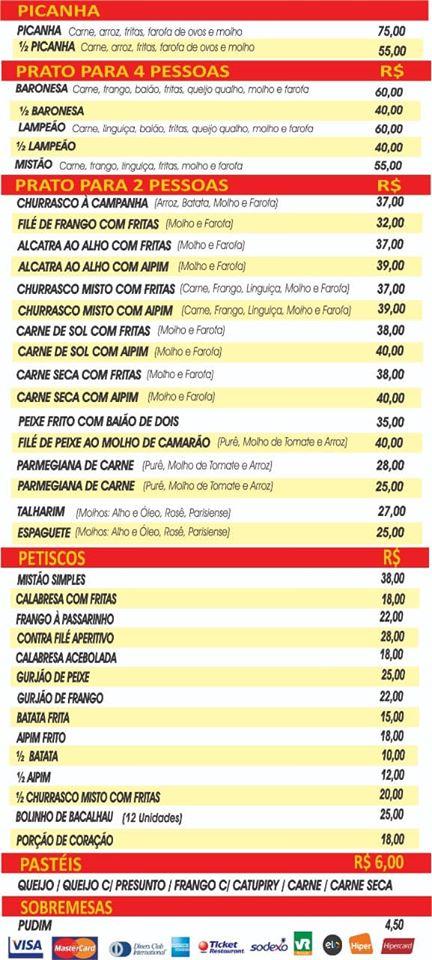 Restaurante e pizzaria Baronesa cardápio