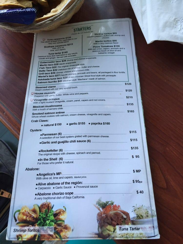 Carta del restaurante Mahi Mahi, Ensenada, P.º Miguel Hidalgo y Costilla 33