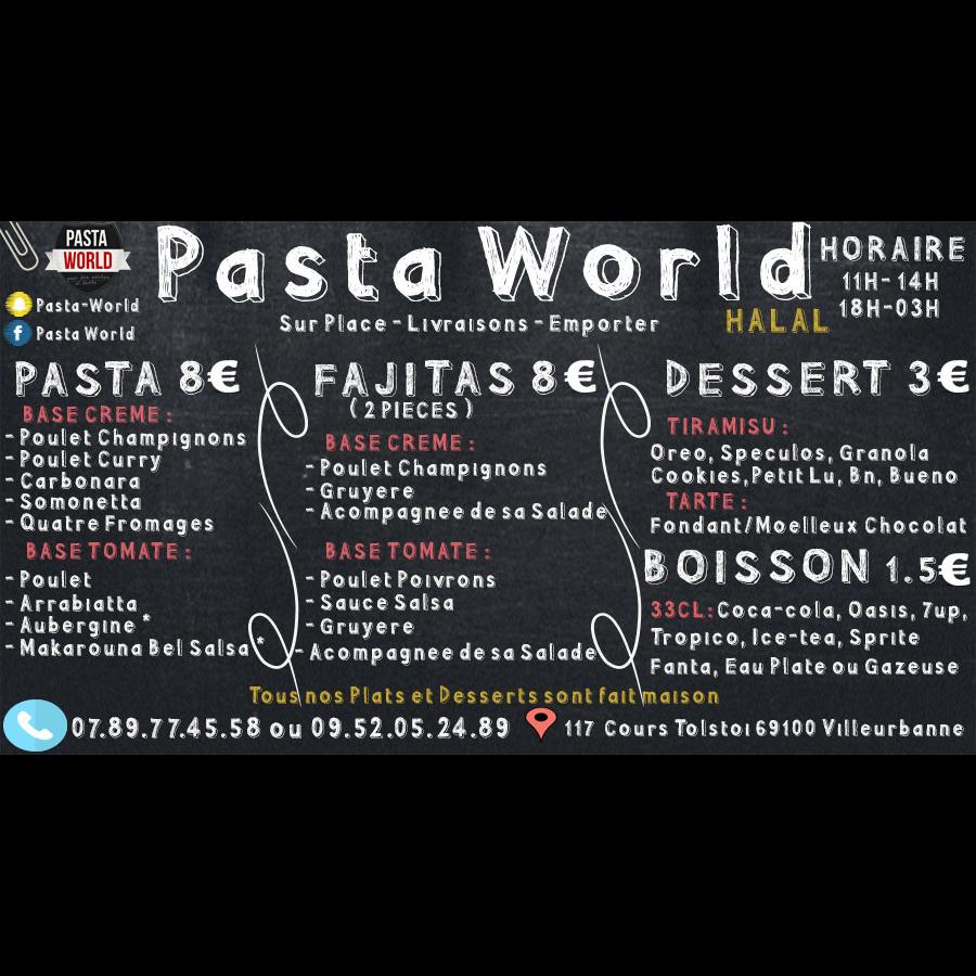 Menu at Pasta World restaurant, Villeurbanne