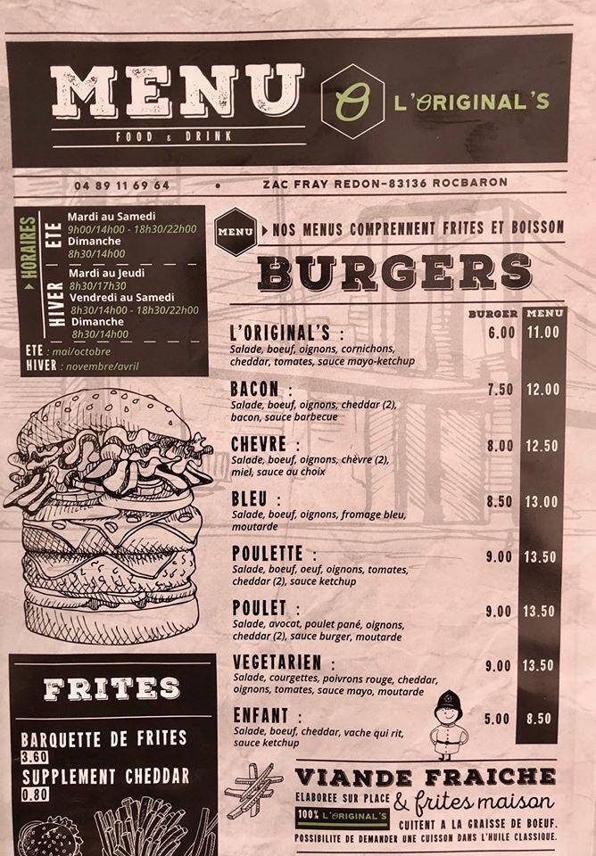Menu de L'Original'S