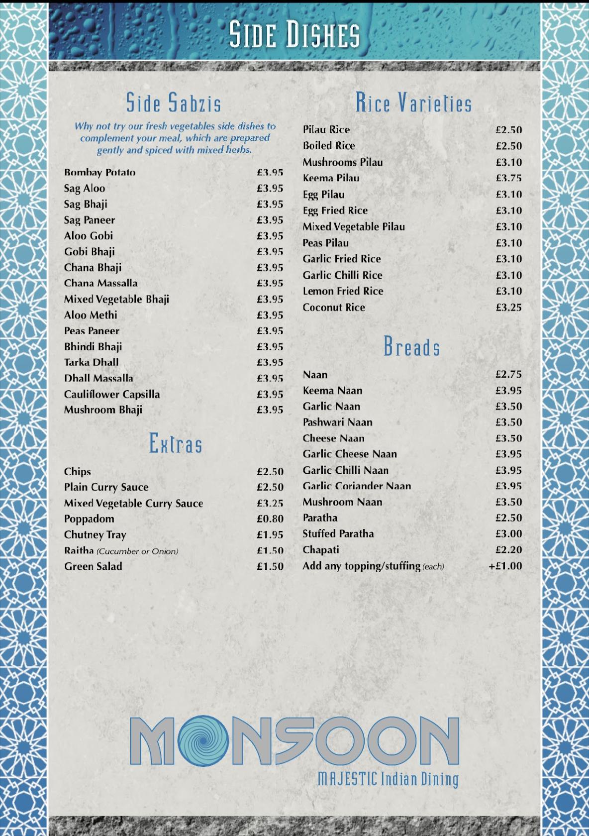 Menu at MONSOON MAJESTIC INDIAN DINING restaurant, NewcastleunderLyme