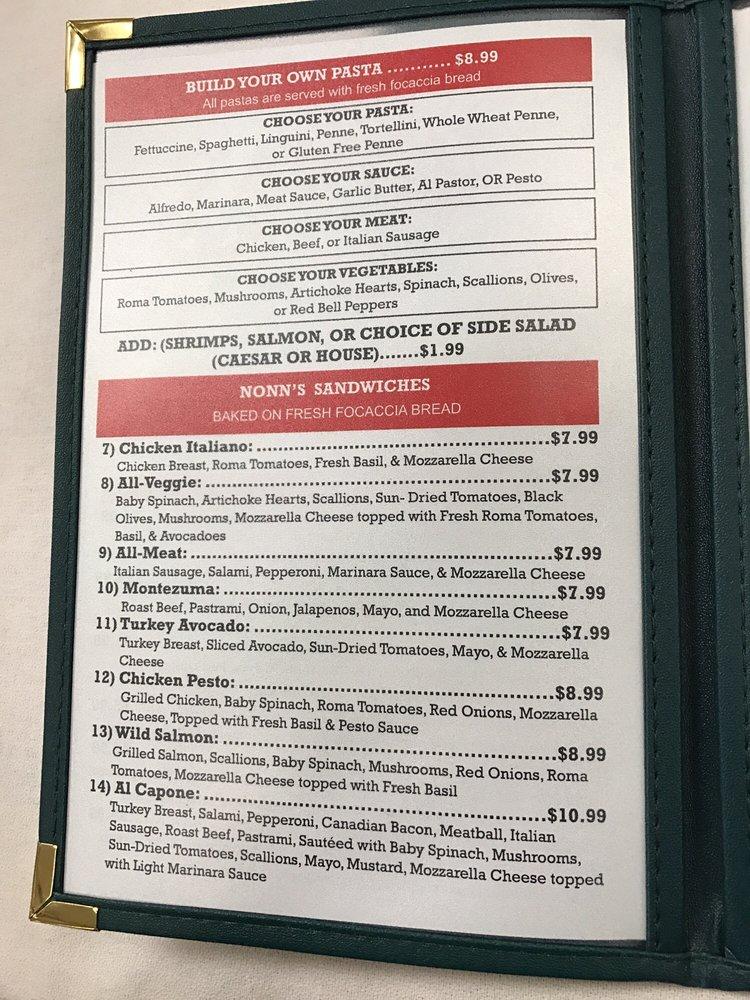 Menu at Nonna's Italian Restaurant, San Bernardino