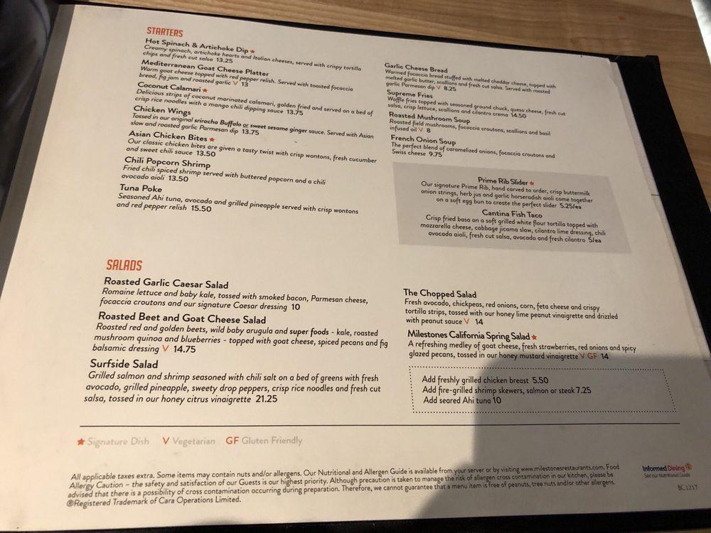 Menu at Milestones pub & bar, Victoria