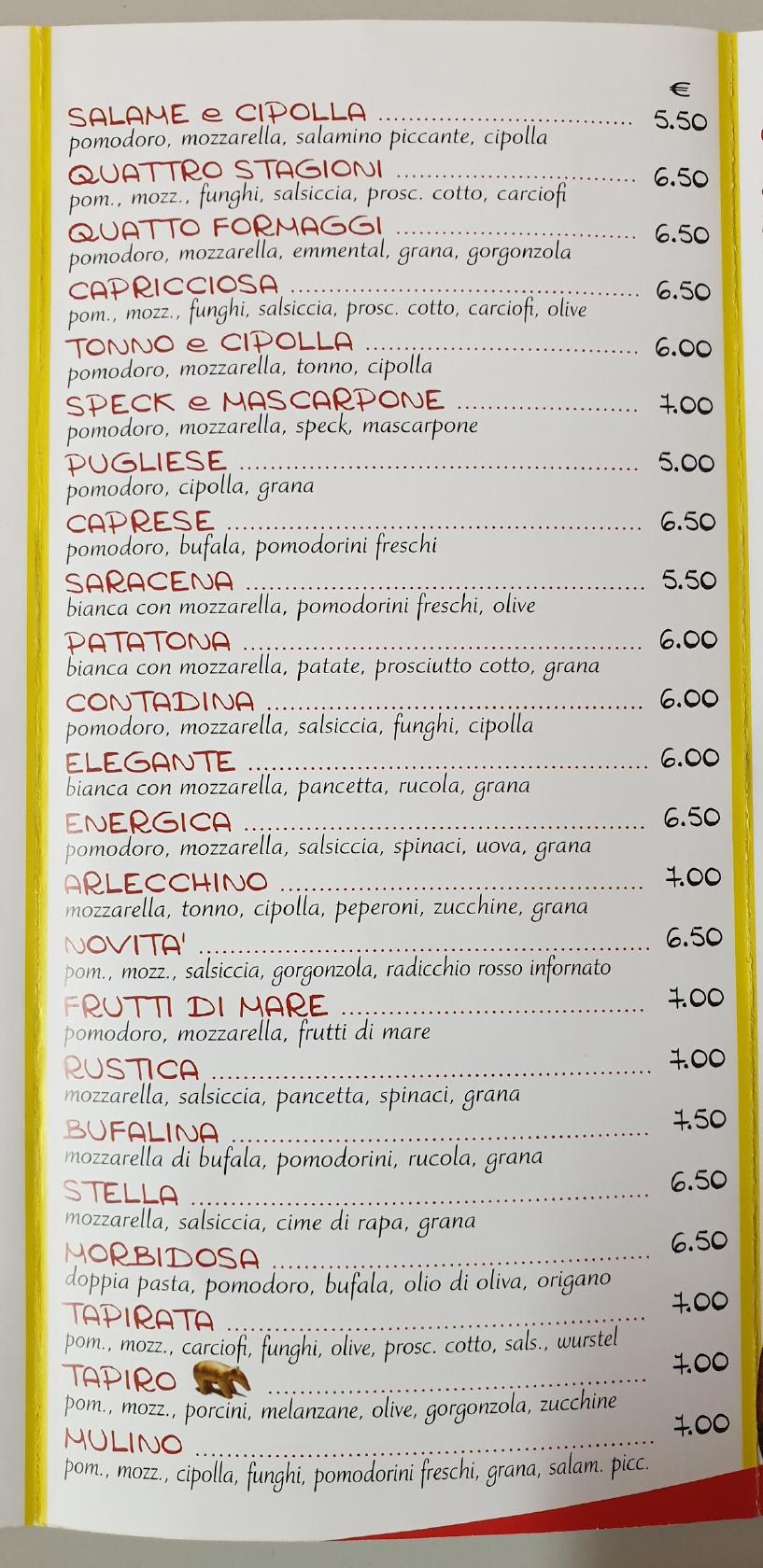 Menu at Pizzeria d'asporto Il Tapiro D'Oro di Di Loreto Vittorio e  Antonella, Savignano Sul Panaro