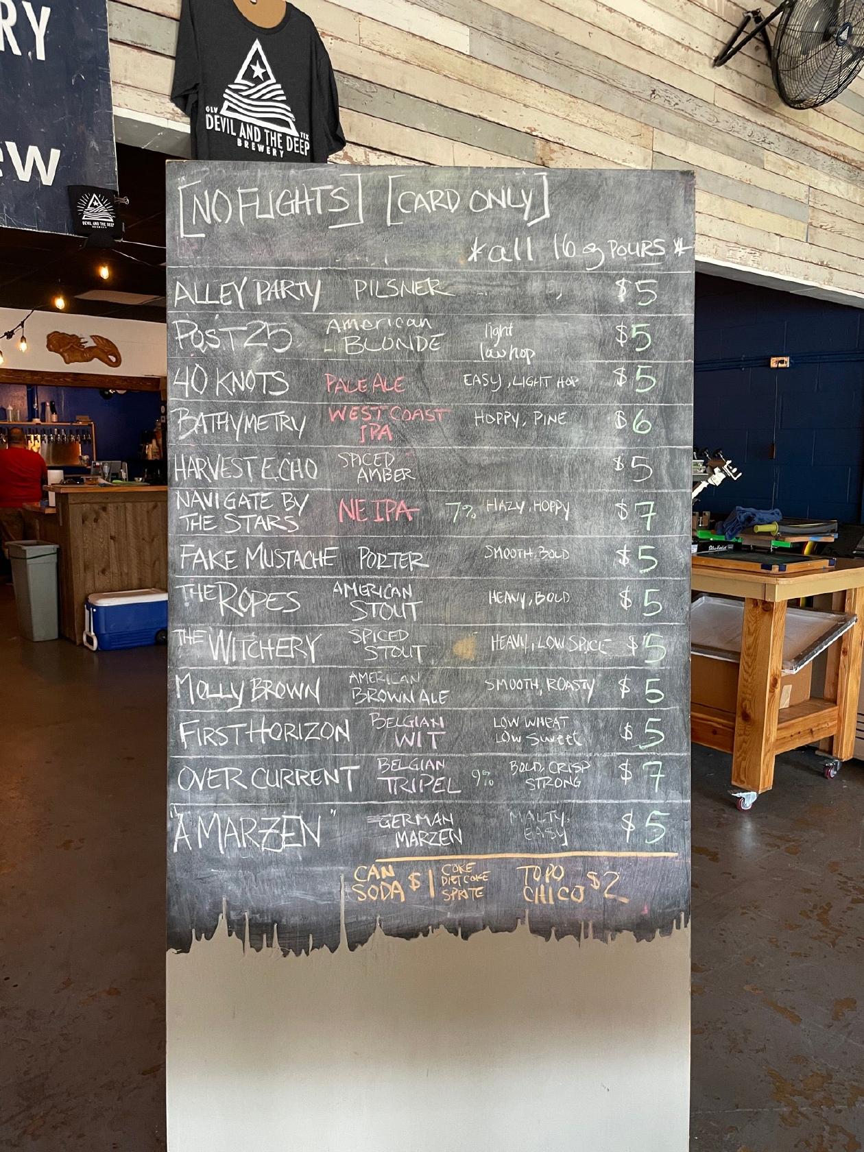 Menu at Devil And The Deep Brewery, Galveston