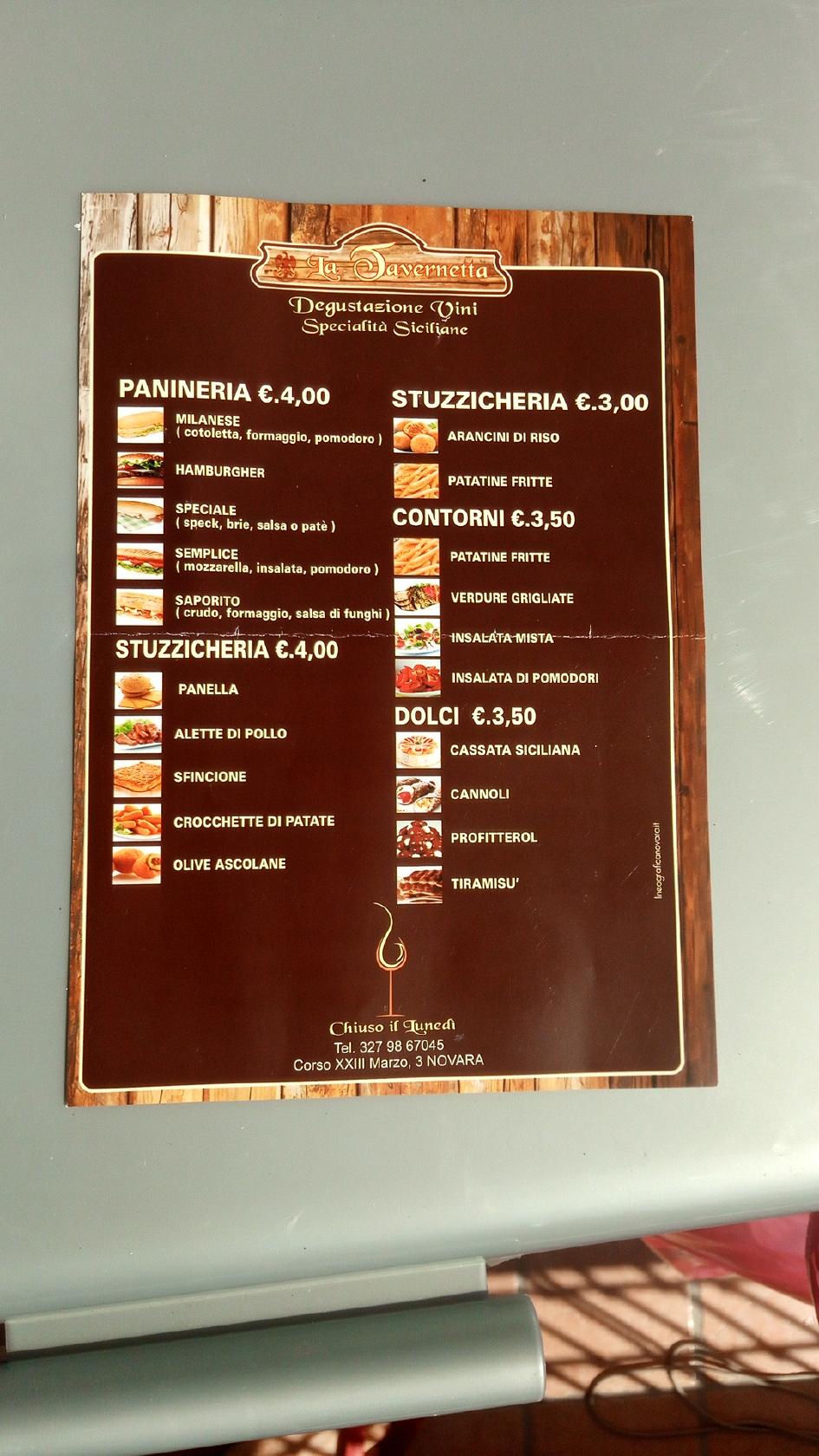 Menu di La Tavernetta Novara 