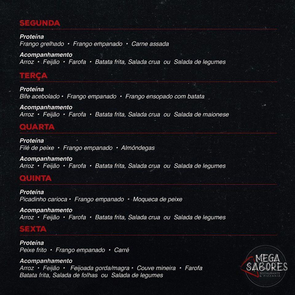 Mega Sabores cardápio