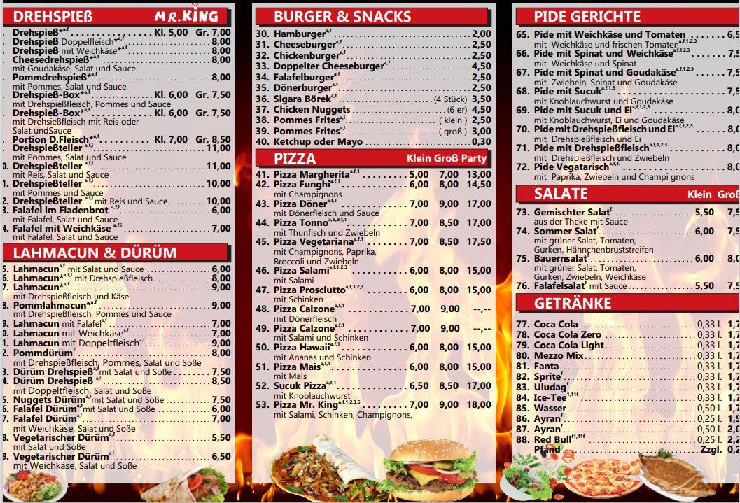 Speisekarte von Mr. King Marburg Jawoll Jawoll fast Food, Marburg