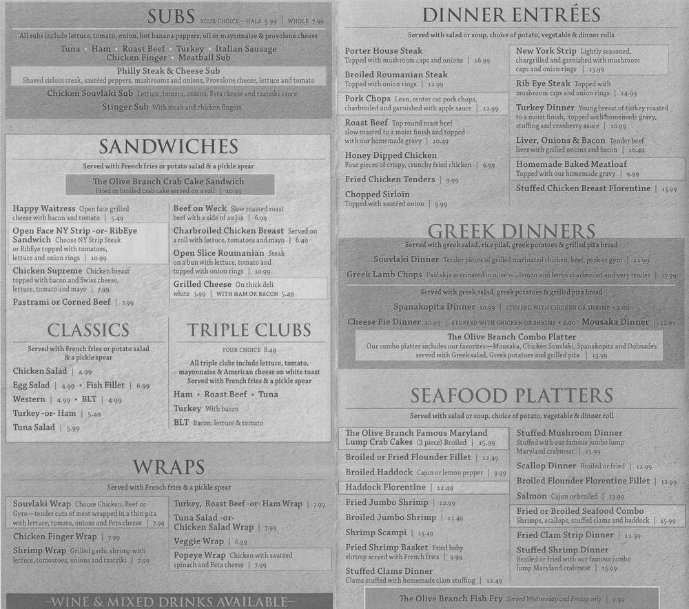Menu at The Olive Branch Family Restaurant, West Seneca, Union Rd