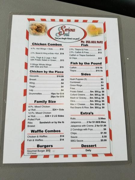 Menu at Serious Soul At Cubby's restaurant, Auburn