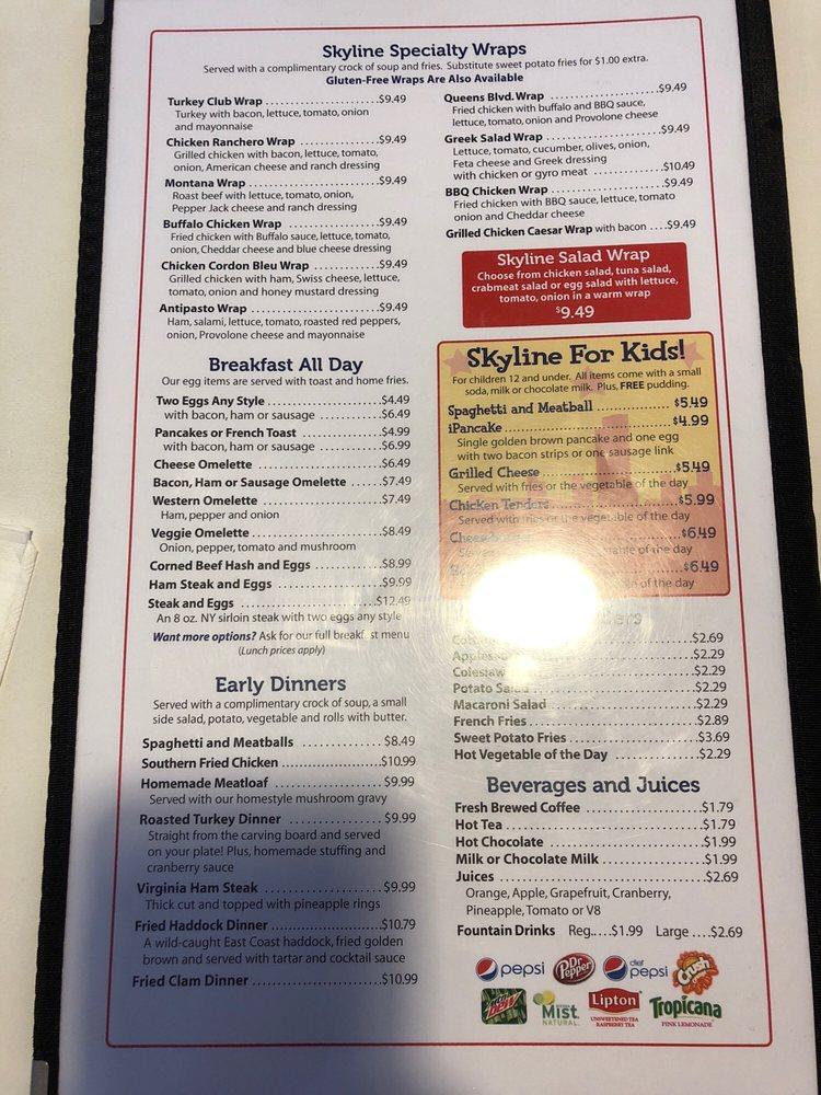 Menu at Skyline Diner restaurant, Rensselaer