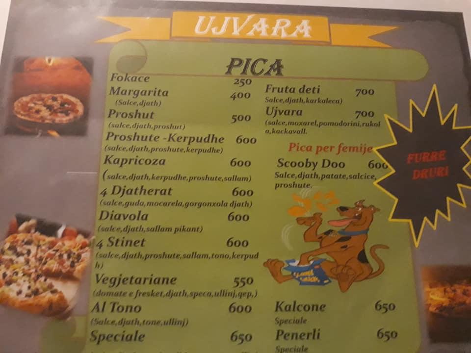 Menu at Ujvara Restaurant, Borsh