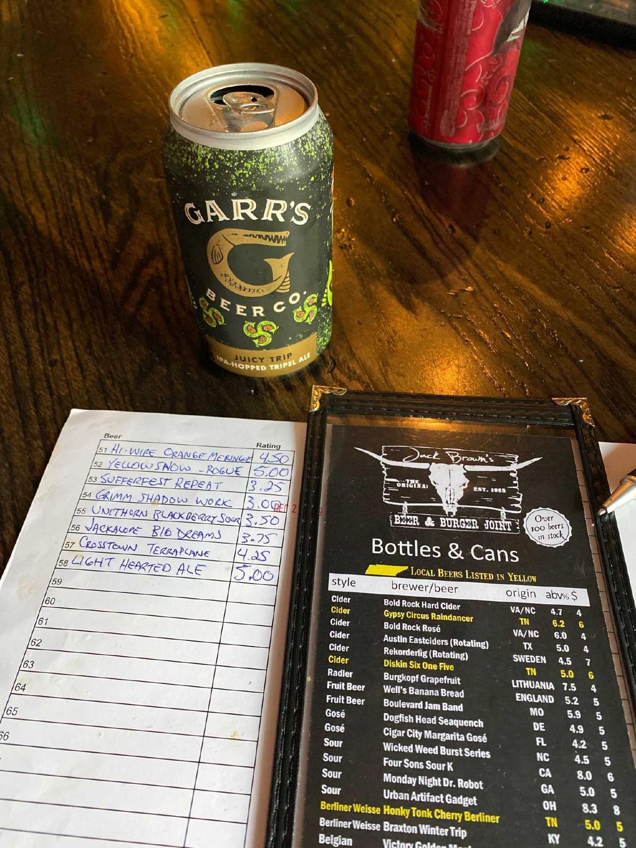 Menu at Jack Brown's Beer & Burger Joint Murfreesboro pub & bar