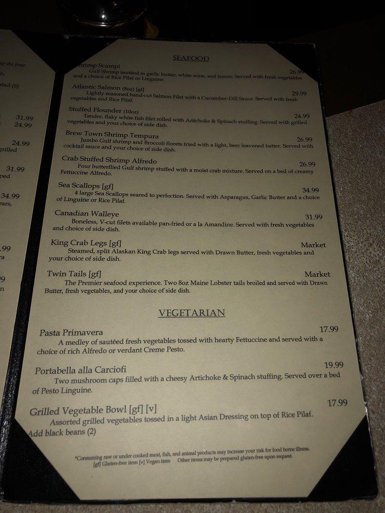 Menu at The Packing House steakhouse, Milwaukee