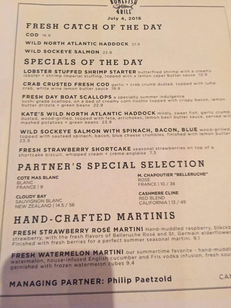 Menu at Bonefish Grill restaurant, Camp Hill