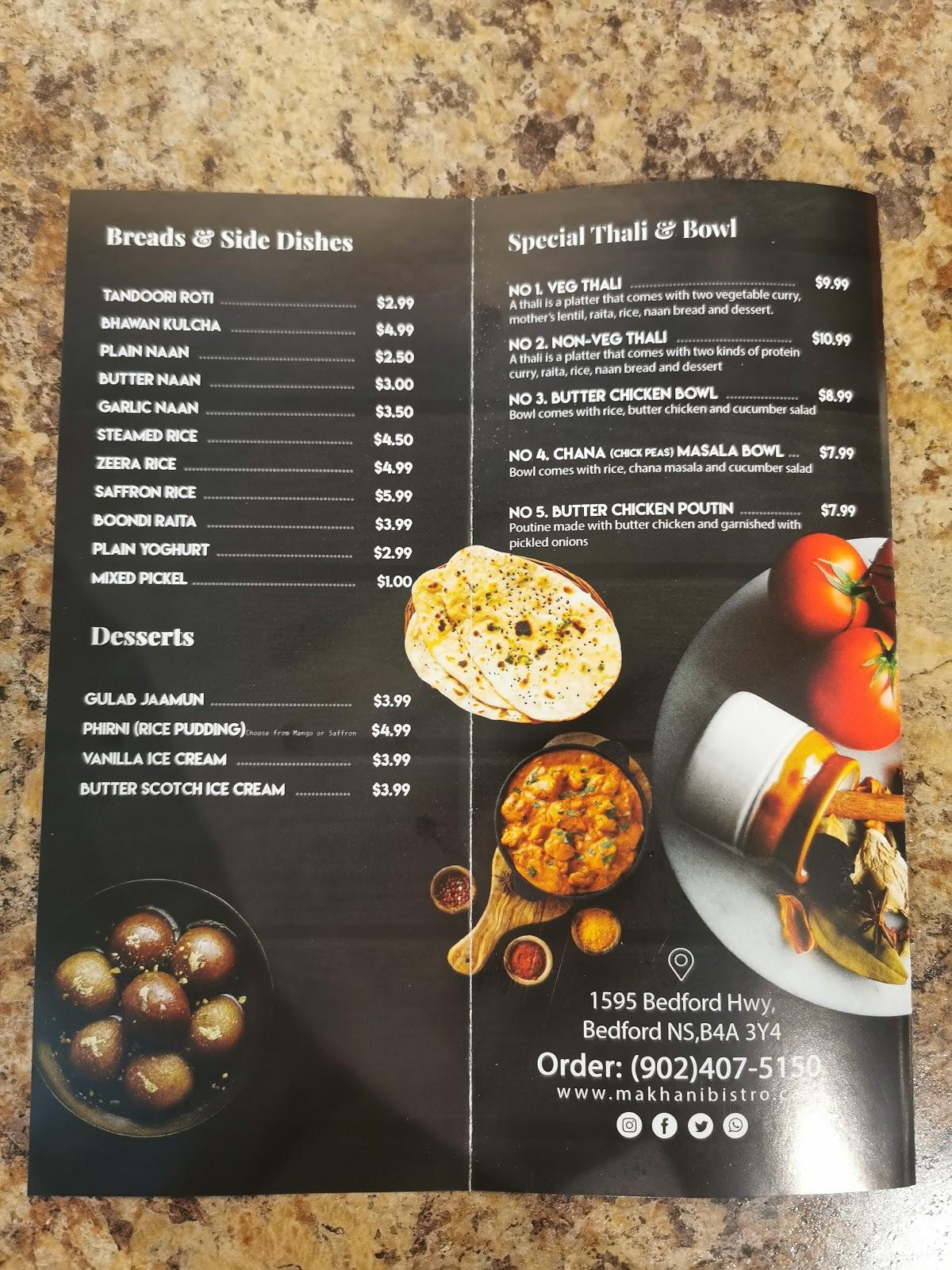 Menu at Makhani Indian restaurant, Bedford