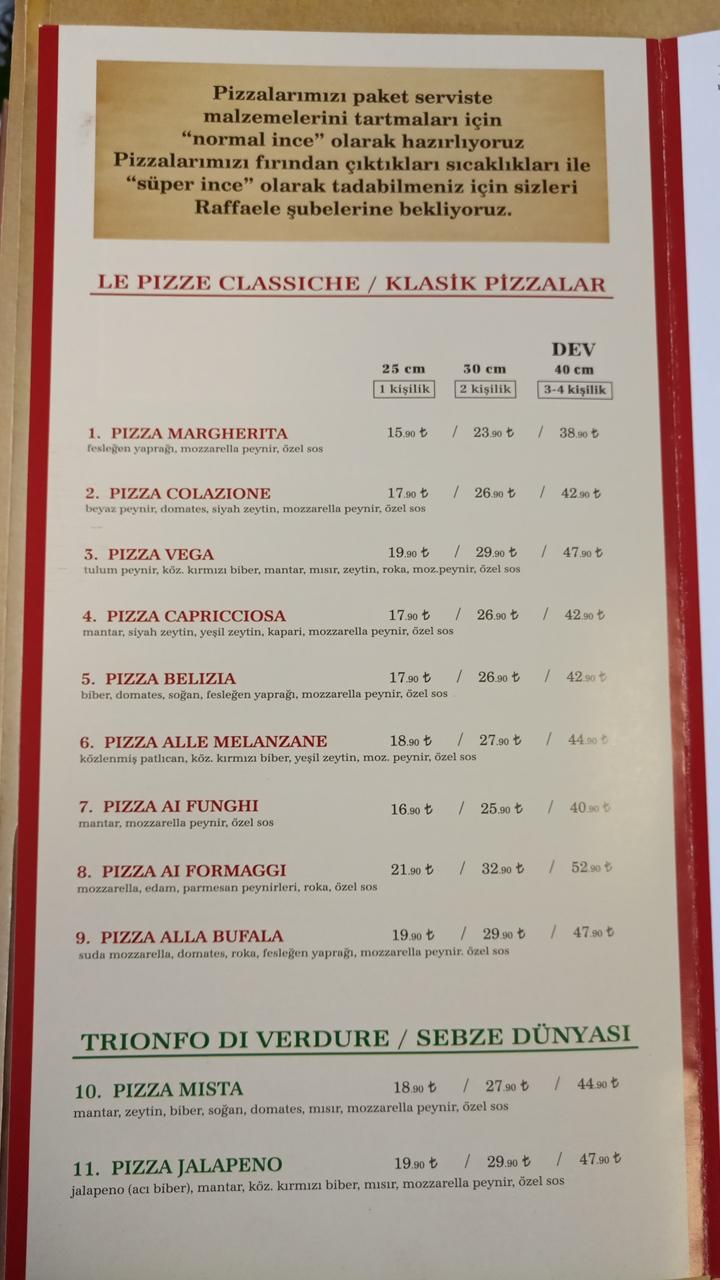 Menu at Pizza Raffaele, Istanbul, Ataşehir Blv. 4 AA