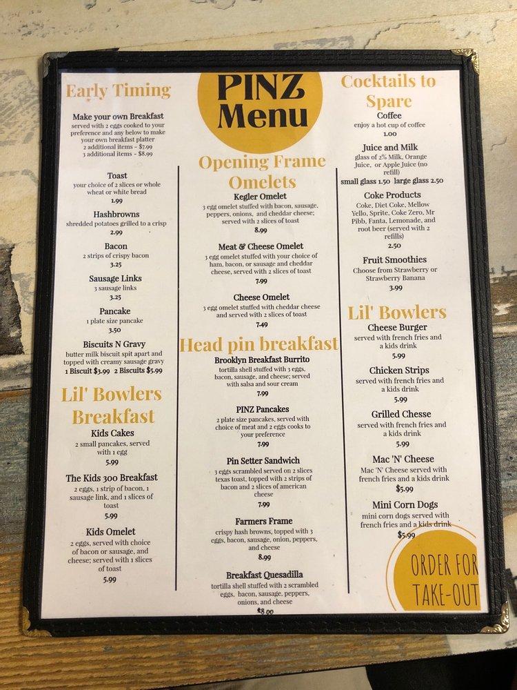 Menu at PINZ Dell Rapids, Dell Rapids
