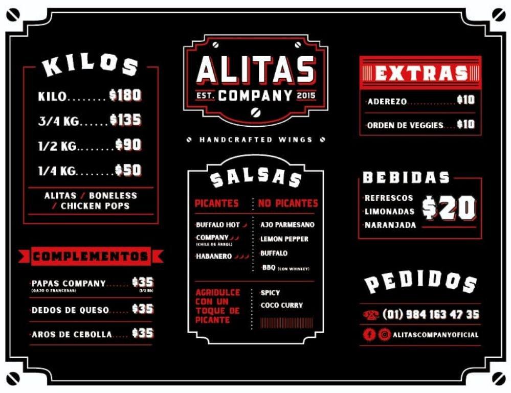 Menu at Alitas Company restaurant, Playa del Carmen, 30 Avenida Norte LB  entre calle 24 y 26