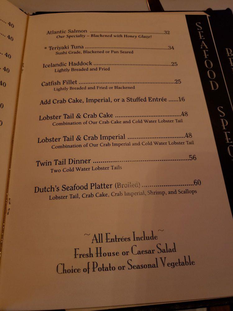 Menu at Dutch's Daughter steakhouse, Frederick, 581 Himes Ave