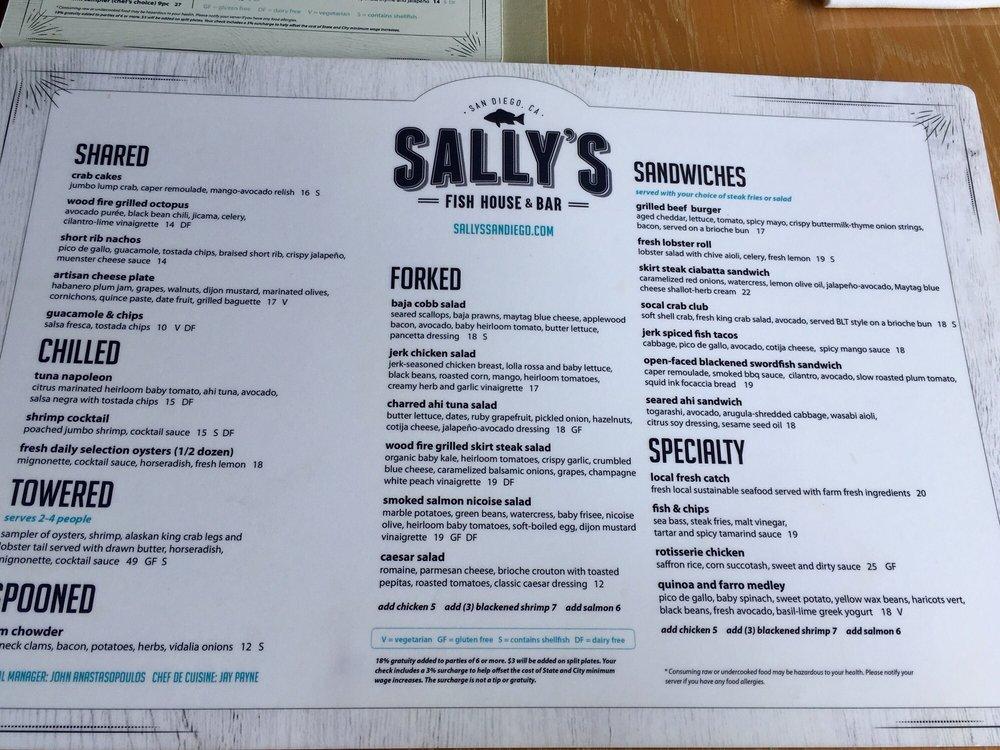 Menu at Sally's Fish House & Bar, San Diego