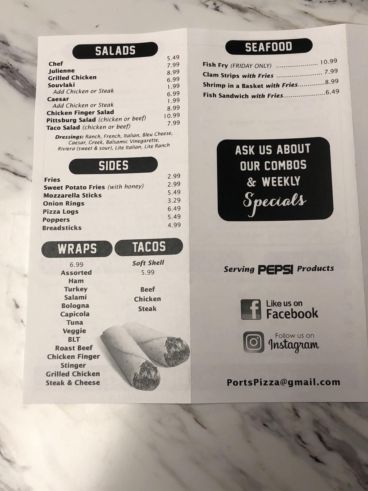 Menu at Ports Pizza & Subs pizzeria, Gasport