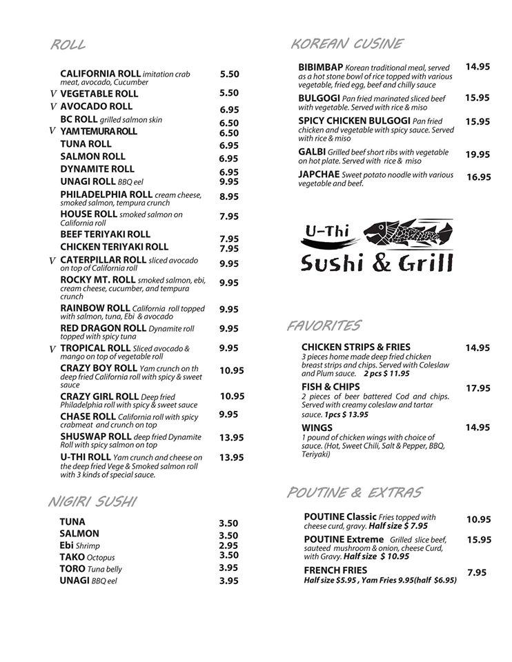 Menu at U-Thi Sushi & Grill restaurant, Chase