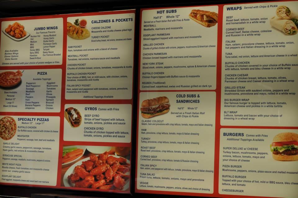 Menu at Wings Over Syracuse pizzeria, Syracuse, 900 Butternut St