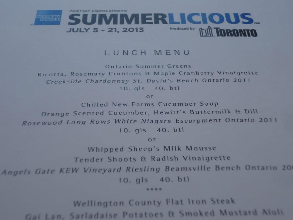 Menu at Canoe restaurant, Toronto