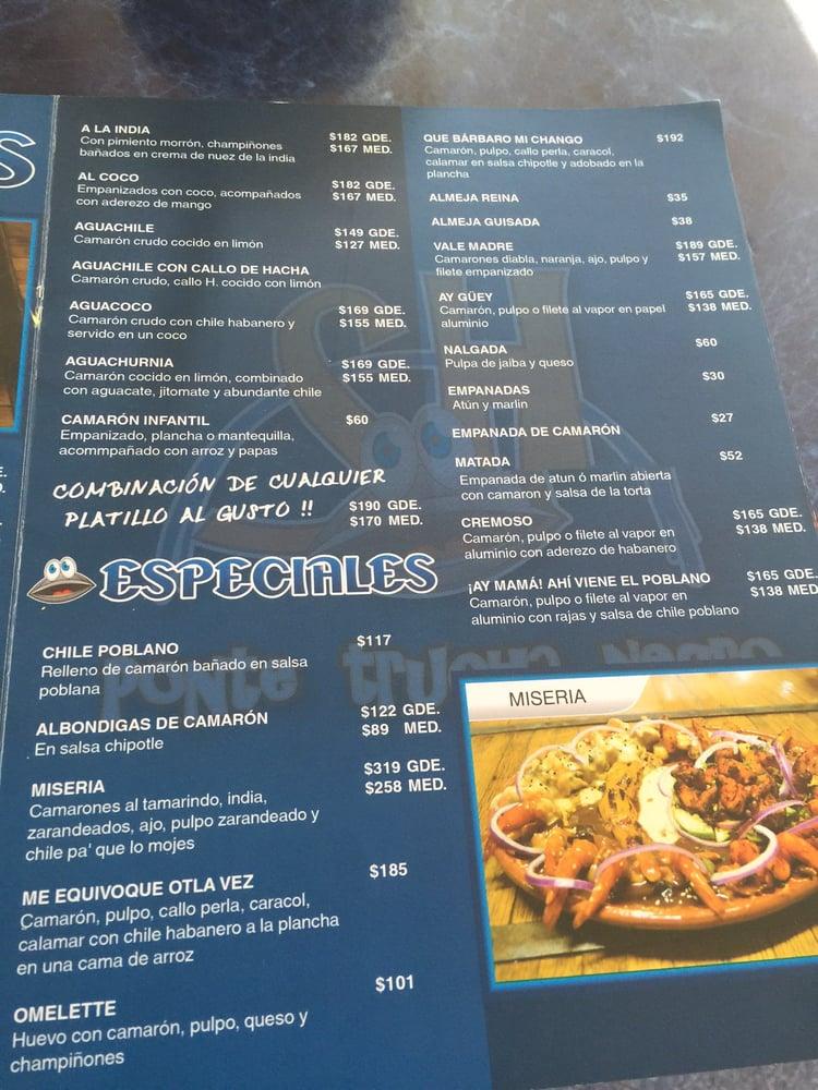 Menu at Mariscos Ponte Trucha Negro restaurant, Guadalajara, C. Ignacio  Ramírez 646