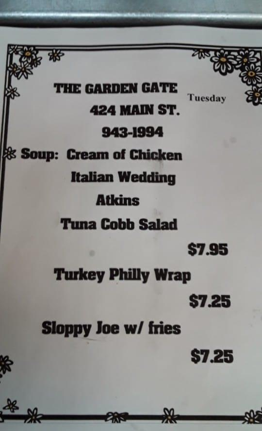 Menu at Garden Gate restaurant, Catskill