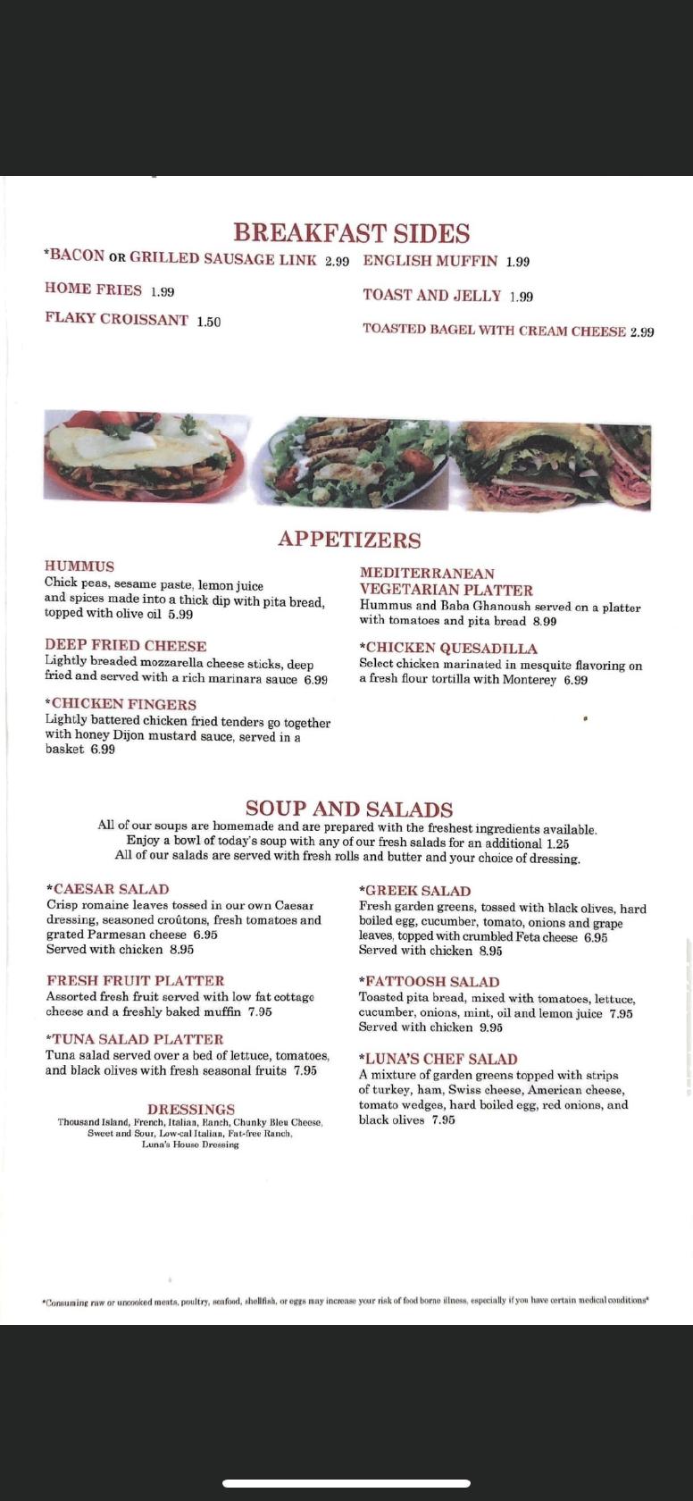 Menu at RUMA’S RESTAURANT, North Royalton